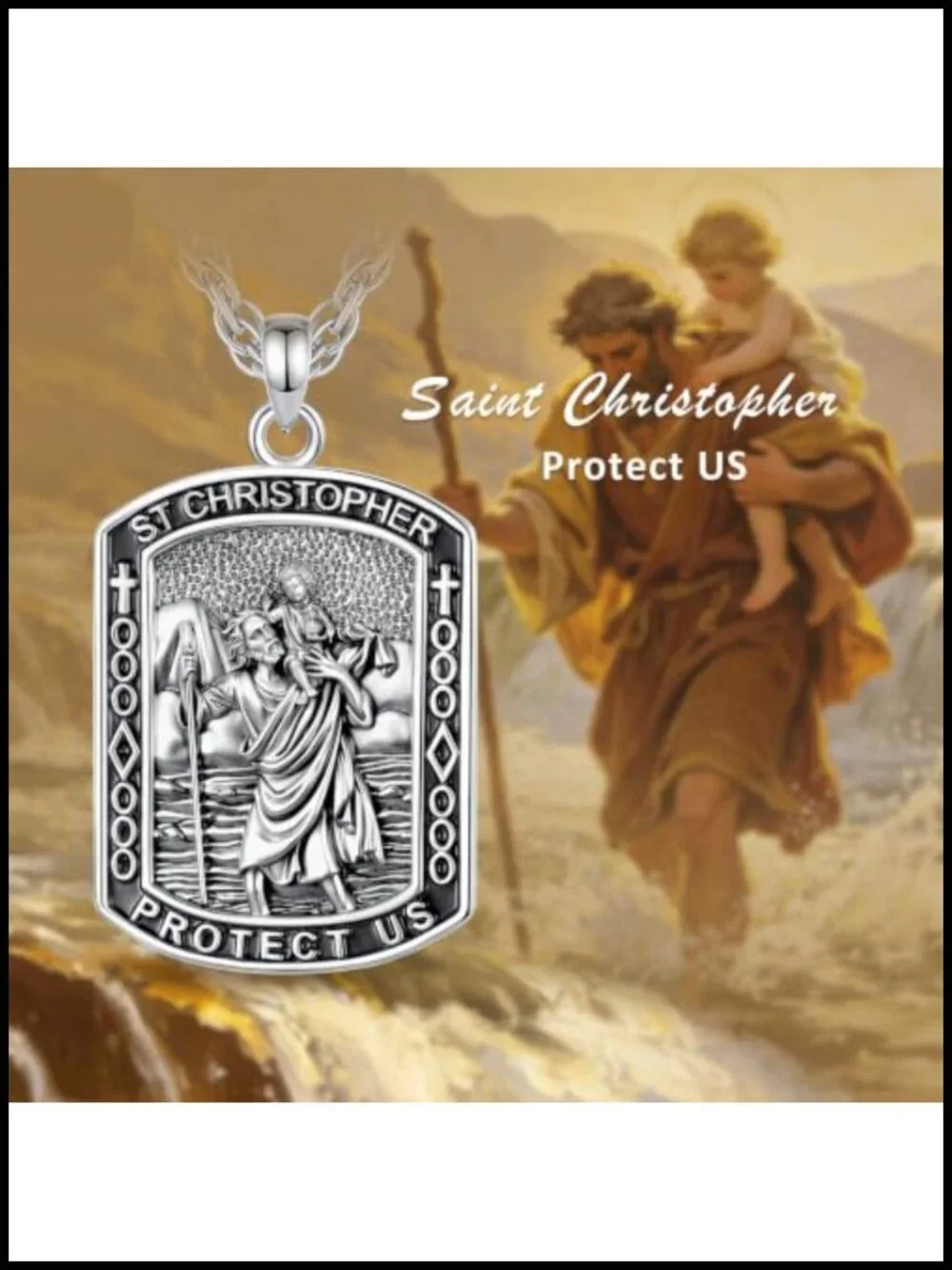 Saint Christopher Dog Tag Pendant Necklace Silver Plated Copper